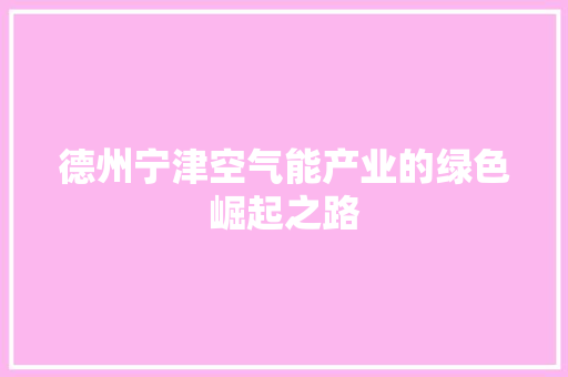 德州宁津空气能产业的绿色崛起之路