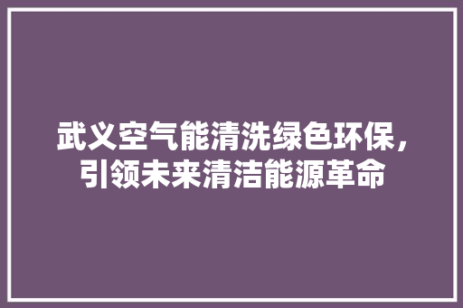 武义空气能清洗绿色环保，引领未来清洁能源革命
