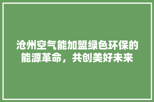 沧州空气能加盟绿色环保的能源革命，共创美好未来