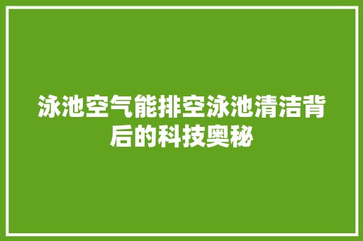 泳池空气能排空泳池清洁背后的科技奥秘