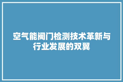 空气能阀门检测技术革新与行业发展的双翼