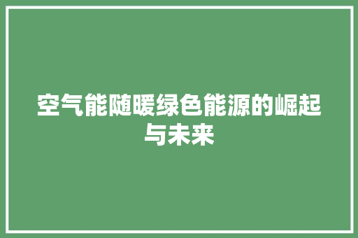 空气能随暖绿色能源的崛起与未来 家电维修