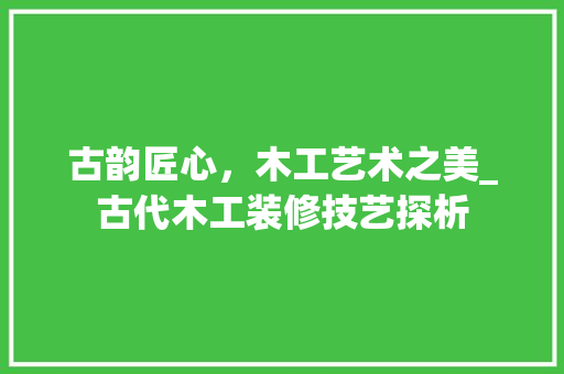 古韵匠心，木工艺术之美_古代木工装修技艺探析 古韵匠心，木工艺术之美_古代木工装修技艺探析 厨房维修
