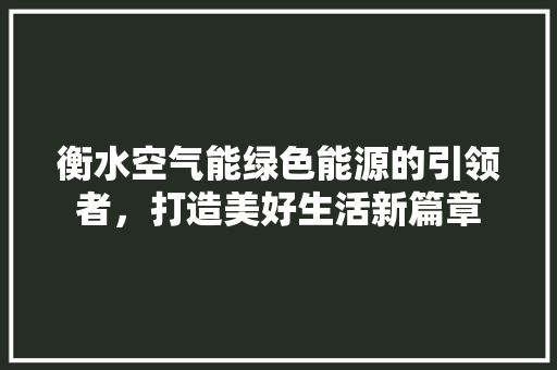 衡水空气能绿色能源的引领者，打造美好生活新篇章