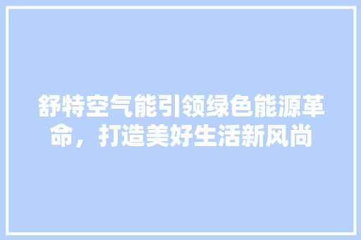 舒特空气能引领绿色能源革命，打造美好生活新风尚