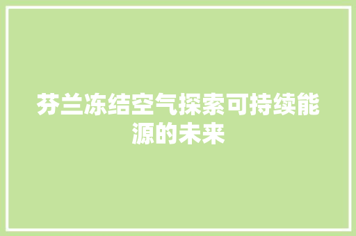 芬兰冻结空气探索可持续能源的未来 厨房维修