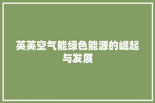 英英空气能绿色能源的崛起与发展