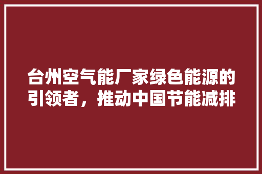 台州空气能厂家绿色能源的引领者，推动中国节能减排事业