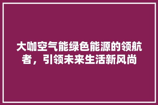 大咖空气能绿色能源的领航者，引领未来生活新风尚 家电维修