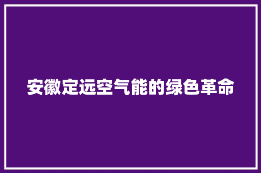 安徽定远空气能的绿色革命