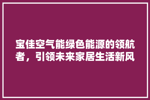 宝佳空气能绿色能源的领航者，引领未来家居生活新风尚
