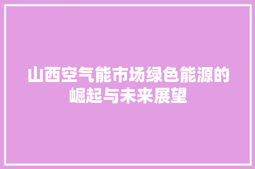 山西空气能市场绿色能源的崛起与未来展望