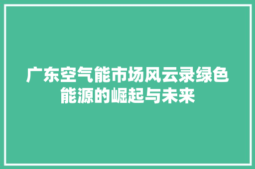 广东空气能市场风云录绿色能源的崛起与未来