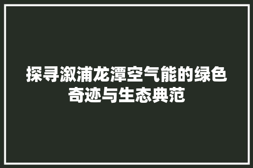 探寻溆浦龙潭空气能的绿色奇迹与生态典范 家电维修