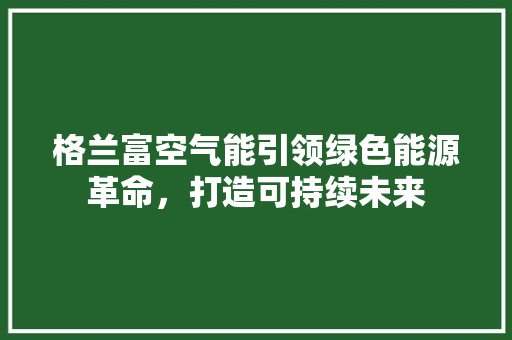 格兰富空气能引领绿色能源革命，打造可持续未来 厨房维修