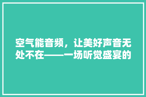 空气能音频，让美好声音无处不在——一场听觉盛宴的科技革命 综合便民