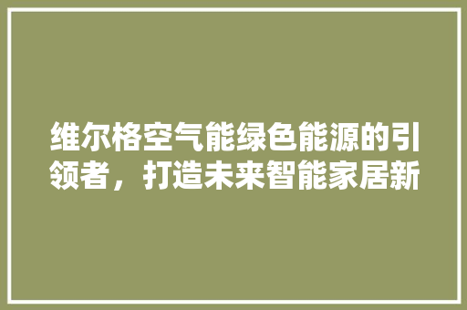 维尔格空气能绿色能源的引领者，打造未来智能家居新风尚