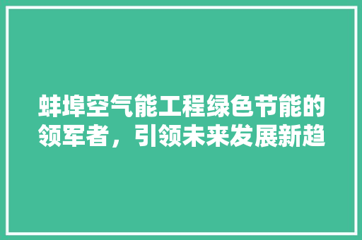 蚌埠空气能工程绿色节能的领军者，引领未来发展新趋势 综合便民