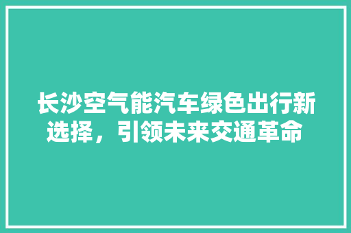 长沙空气能汽车绿色出行新选择，引领未来交通革命