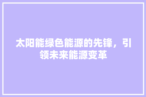 太阳能绿色能源的先锋，引领未来能源变革
