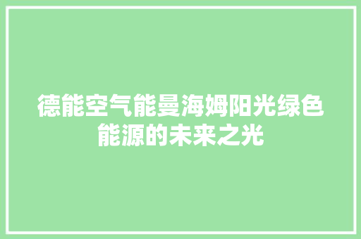 德能空气能曼海姆阳光绿色能源的未来之光
