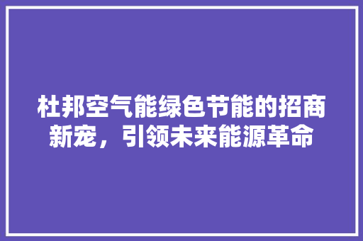 杜邦空气能绿色节能的招商新宠，引领未来能源革命