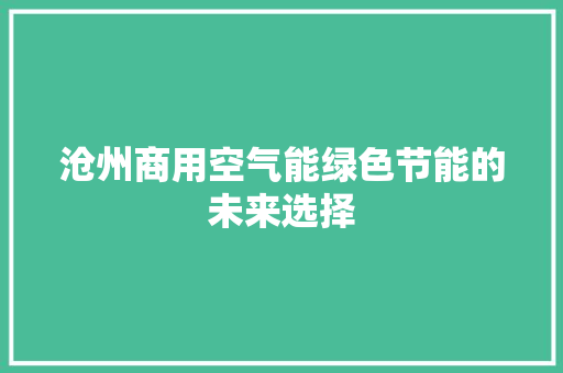 沧州商用空气能绿色节能的未来选择