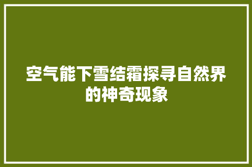 空气能下雪结霜探寻自然界的神奇现象