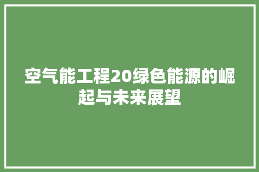 空气能工程20绿色能源的崛起与未来展望 厨房维修