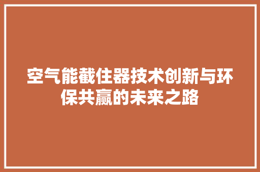 空气能截住器技术创新与环保共赢的未来之路 厨房维修
