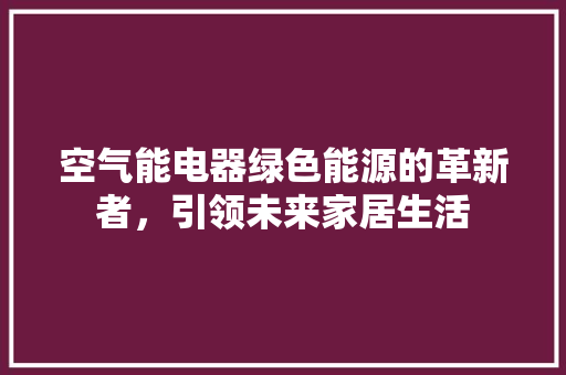 空气能电器绿色能源的革新者，引领未来家居生活 厨房维修