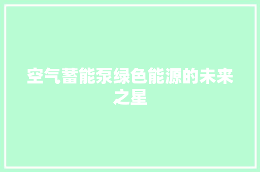 空气蓄能泵绿色能源的未来之星