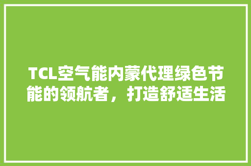 TCL空气能内蒙代理绿色节能的领航者，打造舒适生活新风尚 厨房维修