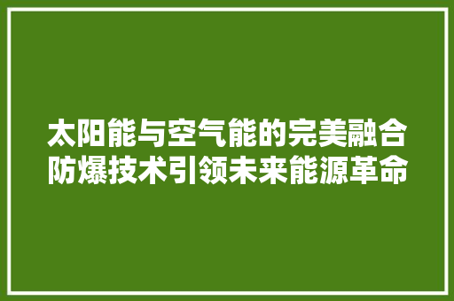 太阳能与空气能的完美融合防爆技术引领未来能源革命