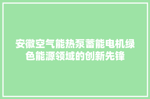 安徽空气能热泵蓄能电机绿色能源领域的创新先锋 综合便民