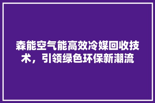 森能空气能高效冷媒回收技术，引领绿色环保新潮流