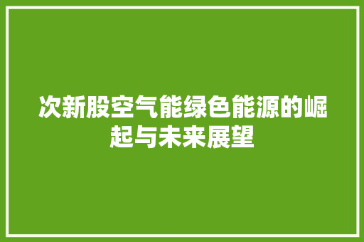 次新股空气能绿色能源的崛起与未来展望