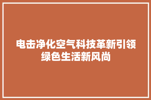 电击净化空气科技革新引领绿色生活新风尚