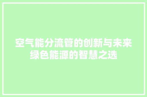 空气能分流管的创新与未来绿色能源的智慧之选