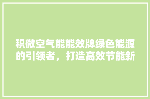 积微空气能能效牌绿色能源的引领者，打造高效节能新生活 综合便民