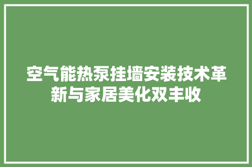 空气能热泵挂墙安装技术革新与家居美化双丰收