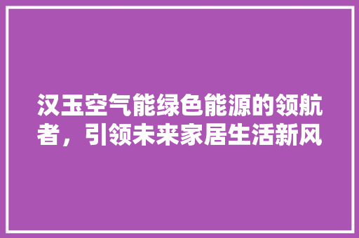 汉玉空气能绿色能源的领航者，引领未来家居生活新风尚
