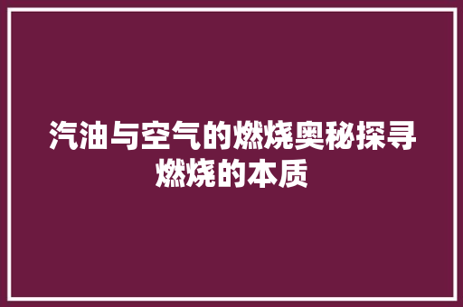 汽油与空气的燃烧奥秘探寻燃烧的本质 厨房维修