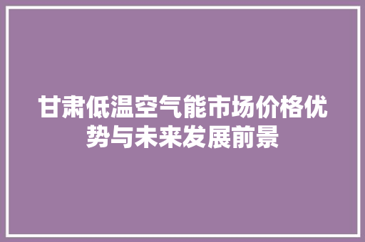 甘肃低温空气能市场价格优势与未来发展前景