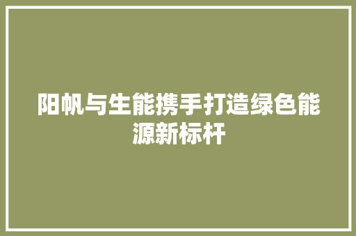 阳帆与生能携手打造绿色能源新标杆