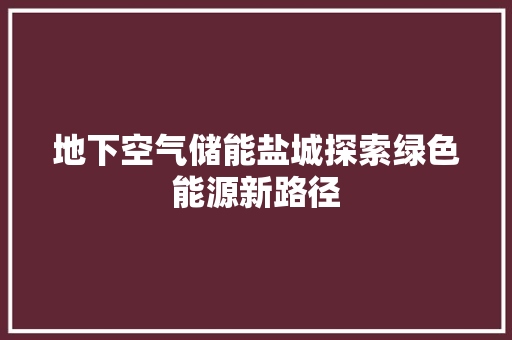 地下空气储能盐城探索绿色能源新路径 家电维修