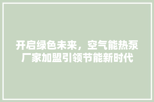 开启绿色未来，空气能热泵厂家加盟引领节能新时代 家电维修