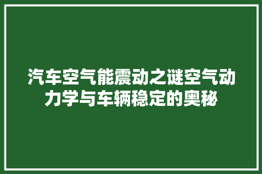 汽车空气能震动之谜空气动力学与车辆稳定的奥秘 厨房维修