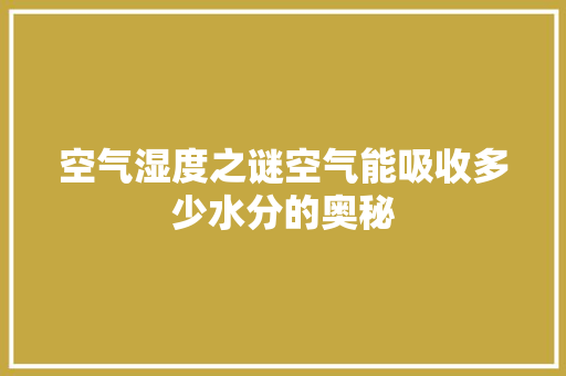 空气湿度之谜空气能吸收多少水分的奥秘 家电维修