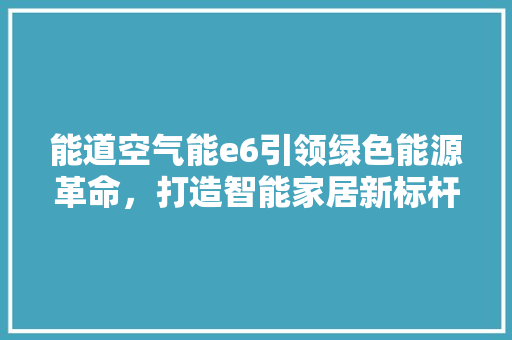 能道空气能e6引领绿色能源革命，打造智能家居新标杆 墙体维修